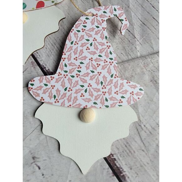 Christmas Gnome Wood Ornaments Decor Tree Handmade Red White Green Set 4 #3 - Picture 6 of 7